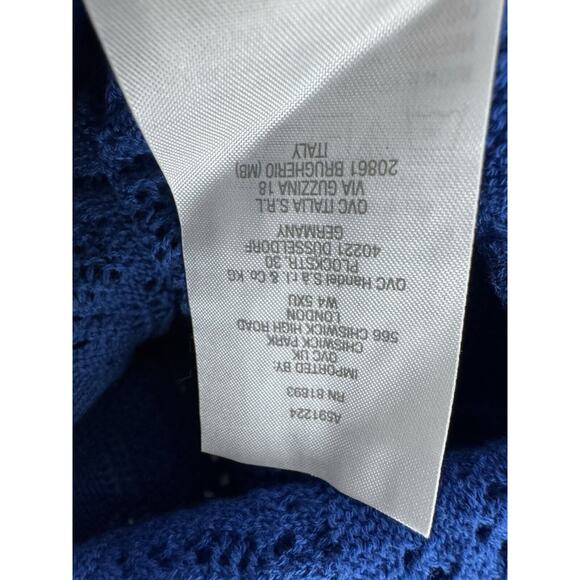 Joan Rivers Cardigan Sz L Open Crochet Knit Boho Beach Blue Lagenlook Shawl New - Picture 8 of 13